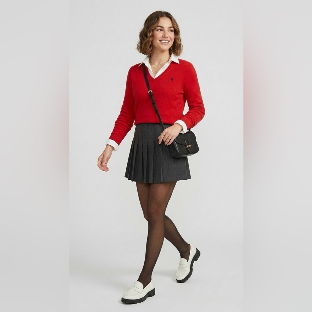 Polo by Ralph Lauren Red Cashmere V-Neck Sweater size XS